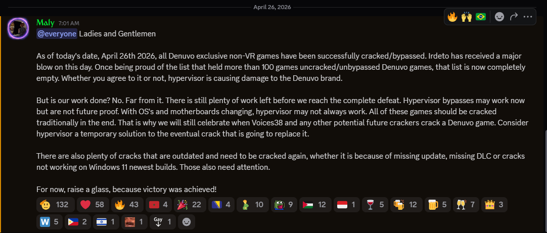 Is The Denuvo Era Over? CrackWatch Discord Declares a Milestone